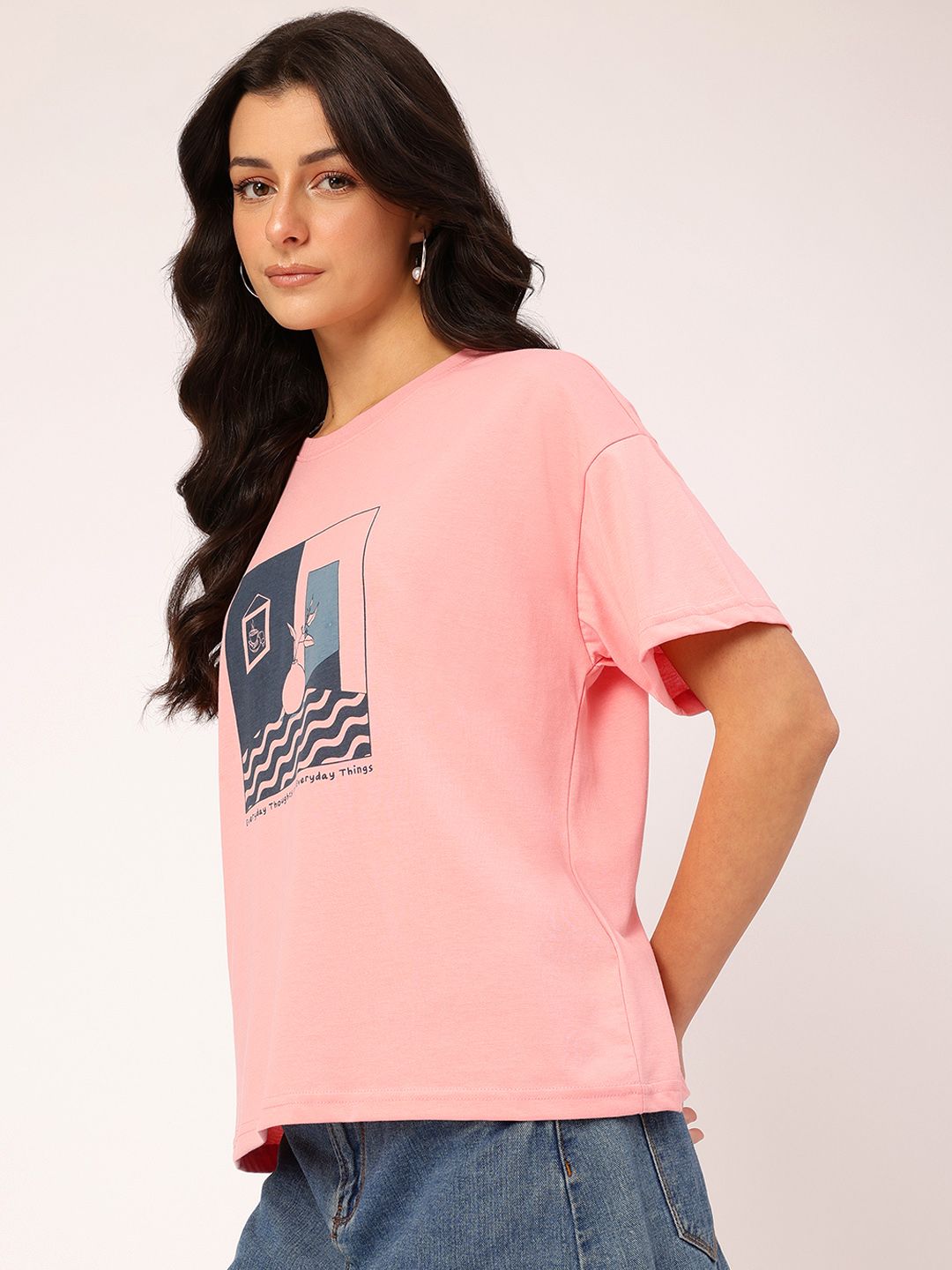 DressBerry Positive Energy Printed Drop-Shoulder Relaxed T-shirt