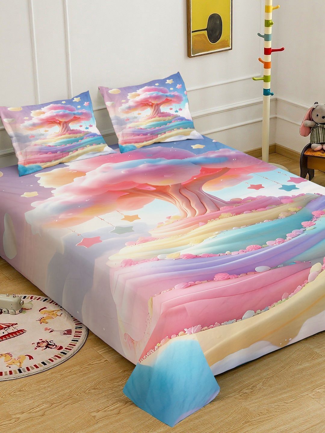 KLOTTHE Blue Floral Printed 400 TC Cadar King Superfine