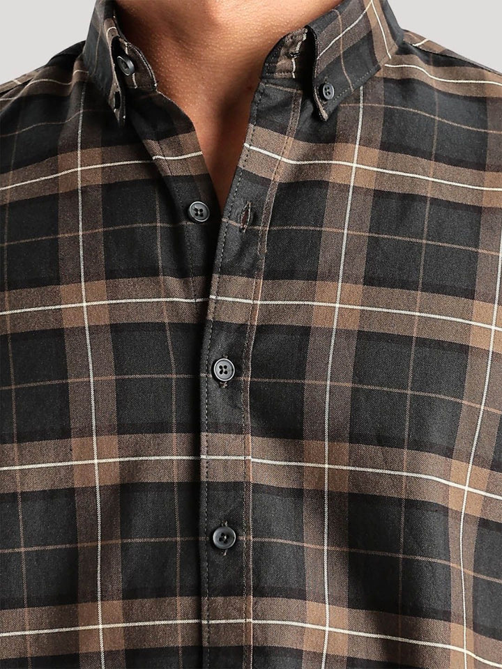 ADRO Tartan Checked Spread Collar Baju Kasual Kapas Lengan Panjang