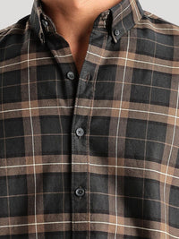 ADRO Tartan Checked Spread Collar Baju Kasual Kapas Lengan Panjang