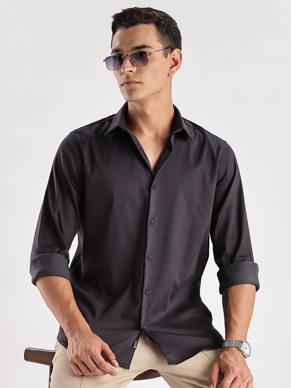 Baju Kasual Satin Pejal ADRO Lelaki Slim Fit