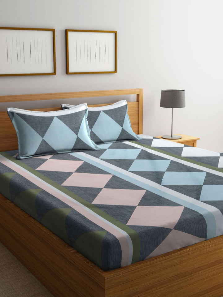 Myntra Elegant Homes Bercetak Kelabu Set Cadar King 300 TC 2.50 m x 2.20 m