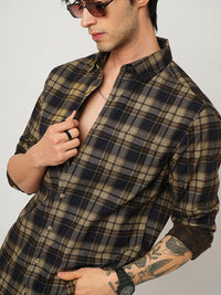 VASTRADO Men Classic Spread Collar Tartan Checked Cotton Slim Fit Casual Shirt