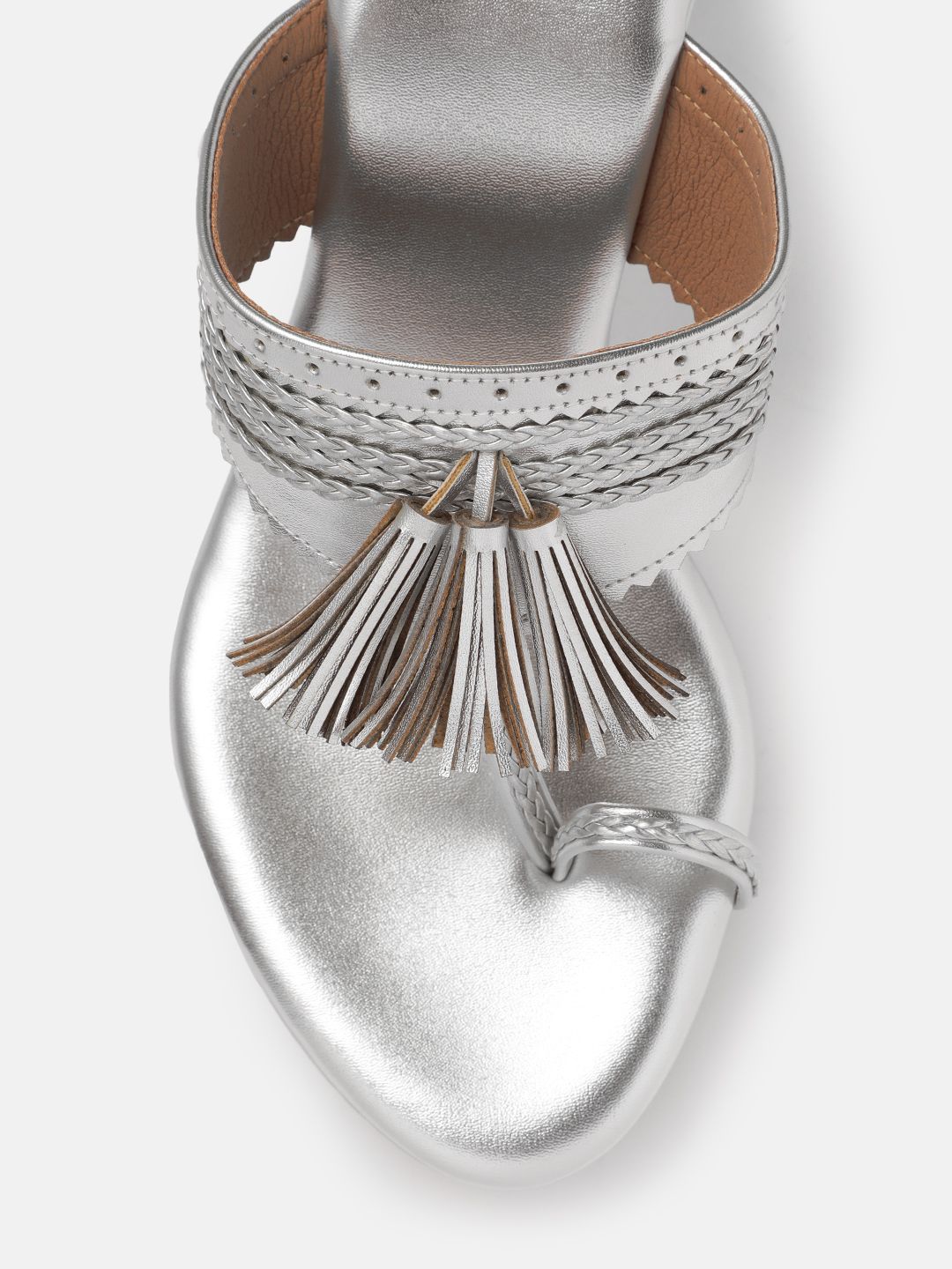 House of Pataudi Open-Toe Woven Design Wedge Heels with Tassels