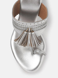 House of Pataudi Open-Toe Woven Design Wedge Heels with Tassels
