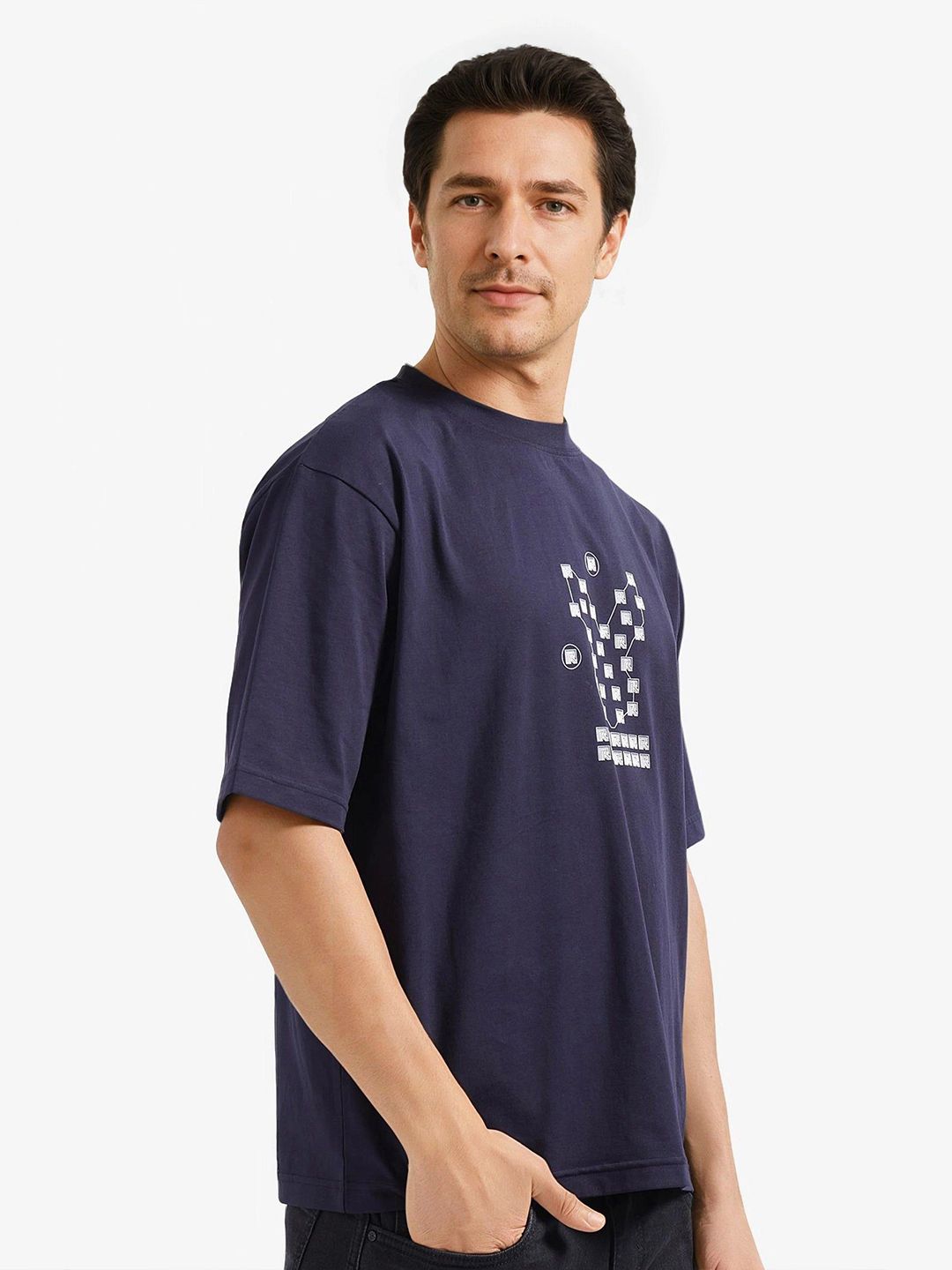 RARE RABBIT Men Graphic Printed Round Neck Cotton Relaxed Fit T-shirt