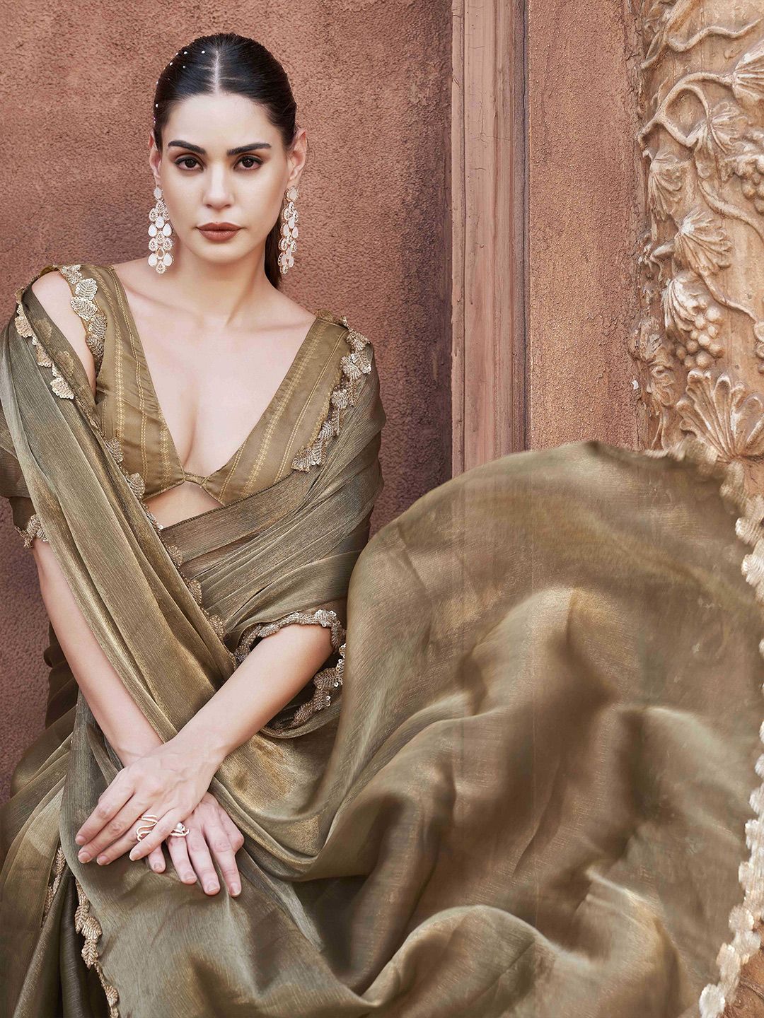 Tikhi Imli Solid With Embroidered Border Polyester Saree