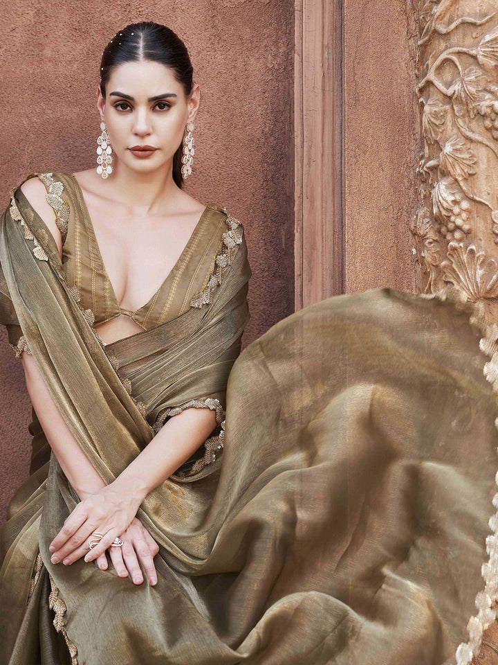 Tikhi Imli Solid With Embroidered Border Polyester Saree