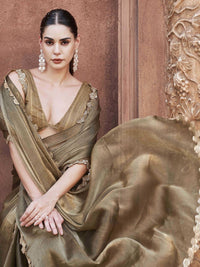 Tikhi Imli Solid With Embroidered Border Polyester Saree