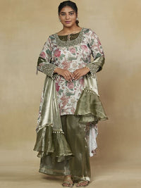 Mamicha Women Floral Printed Regular Beads and Stones Kurta with Palazzos & With Dupatta