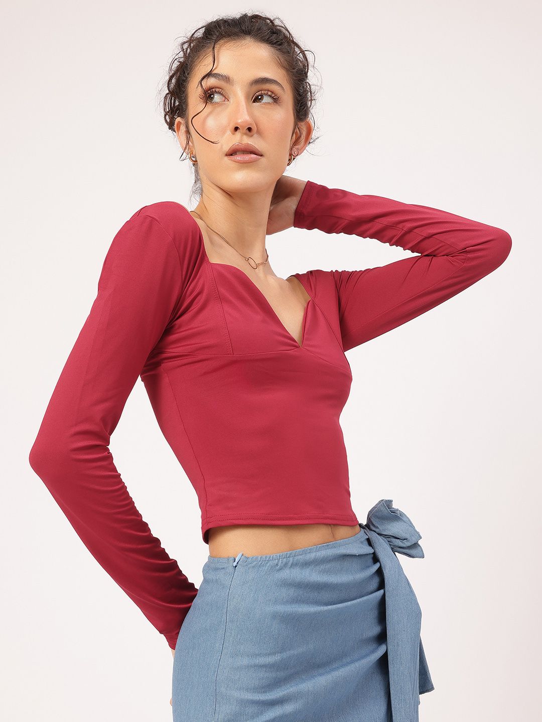 DressBerry Elevated Essentials Plunge Sweetheart Fitted Crop Top