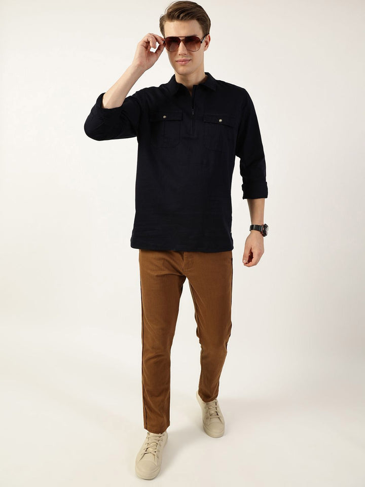 Thomas Scott Men Classic Spread Collar Solid Cotton Casual Shirt
