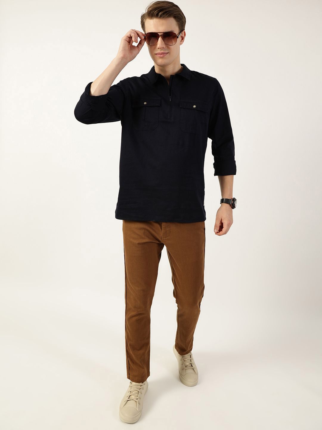 Thomas Scott Men Classic Spread Collar Solid Cotton Casual Shirt