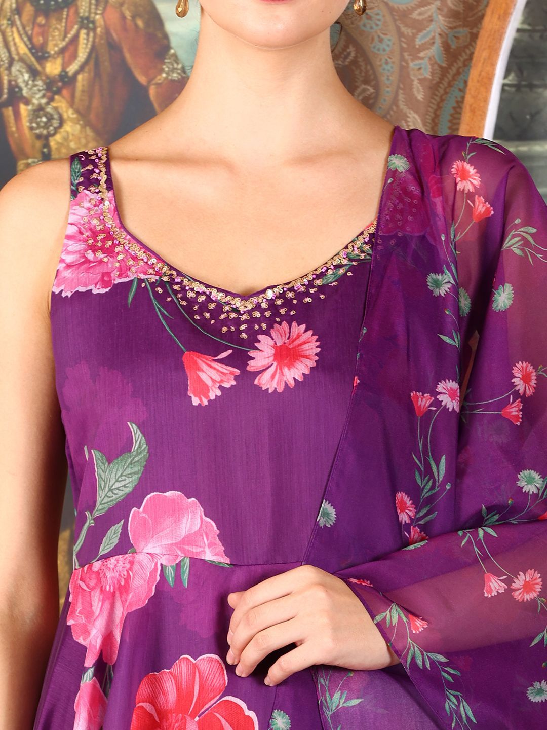 W Women Floral Printed Regular Kurta with Trousers & With Dupatta