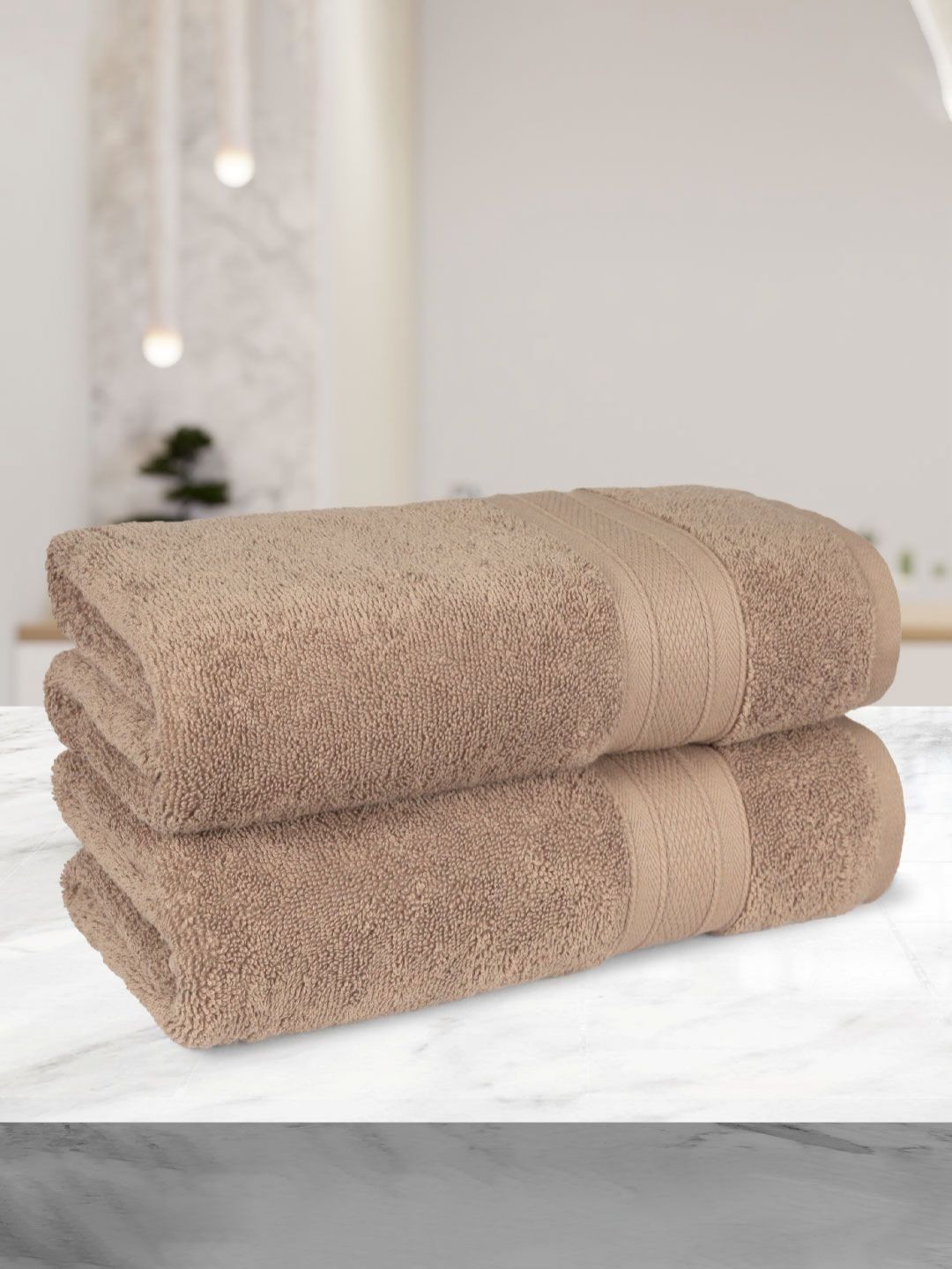 MYTRIDENT Brown 2 Pieces Cotton 500 GSM Bath Towel