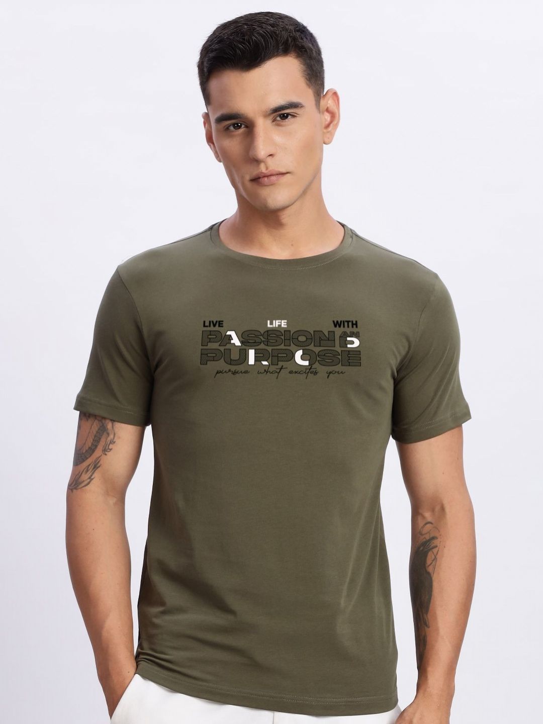 ADRO Typography Printed Round Neck Cotton T-shirt