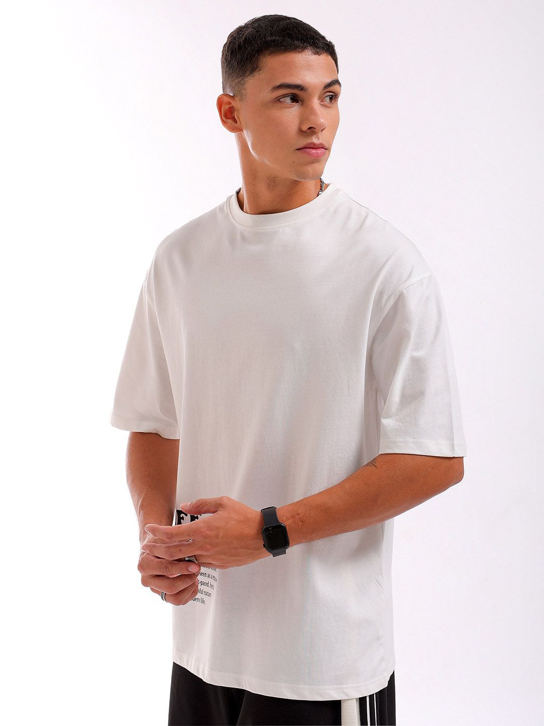 The Indian Garage Co Back Printed Pure Cotton Oversized Round Neck T-shirt