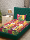 KLOTTHE Red Animal Pure Cotton 400 TC Single Superfine Bedsheet with a Pillow Cover-89 x 59 inches