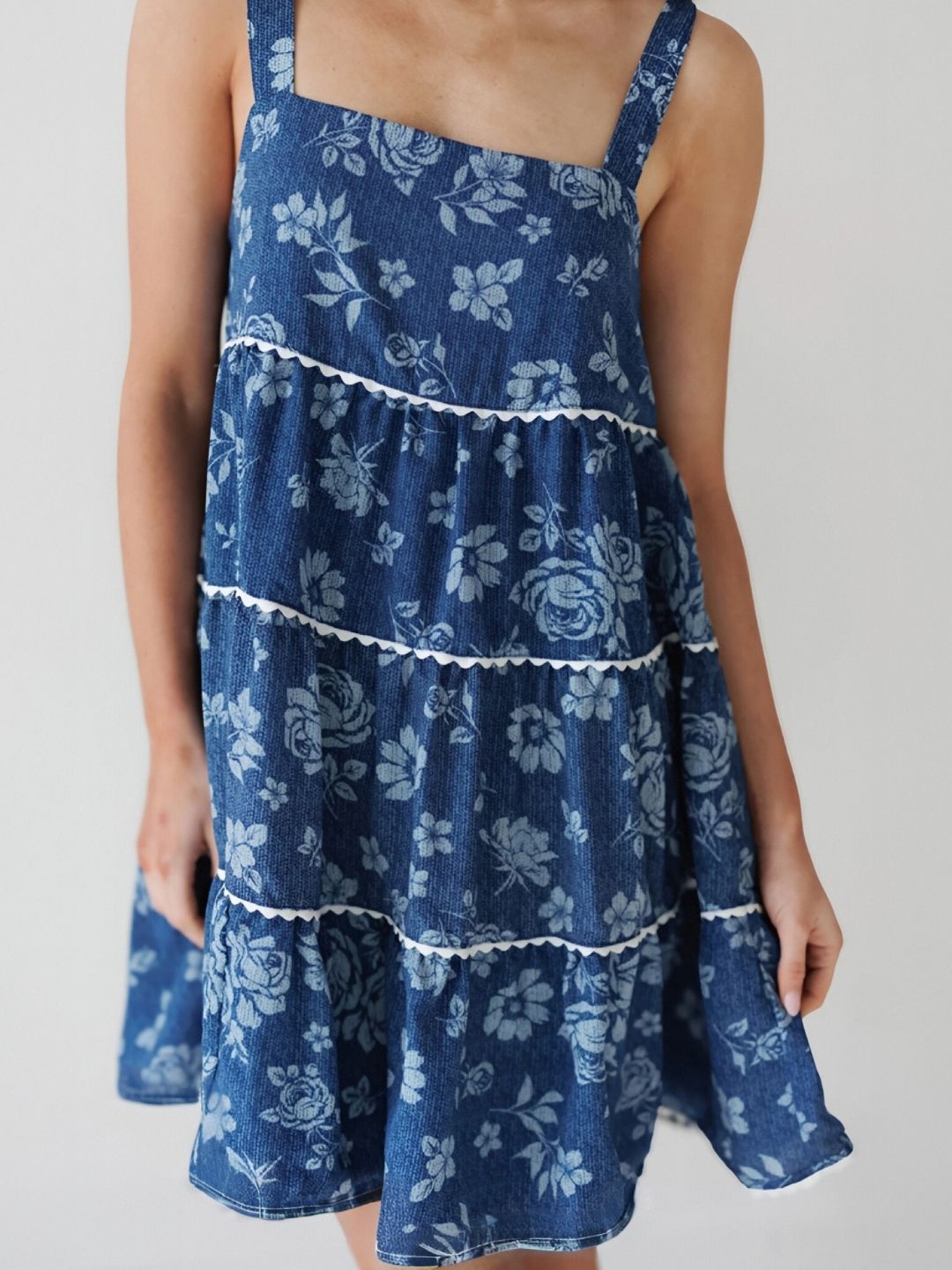 all about you Tropical Printed Shoulder Straps Tiered A-Line Mini Dress