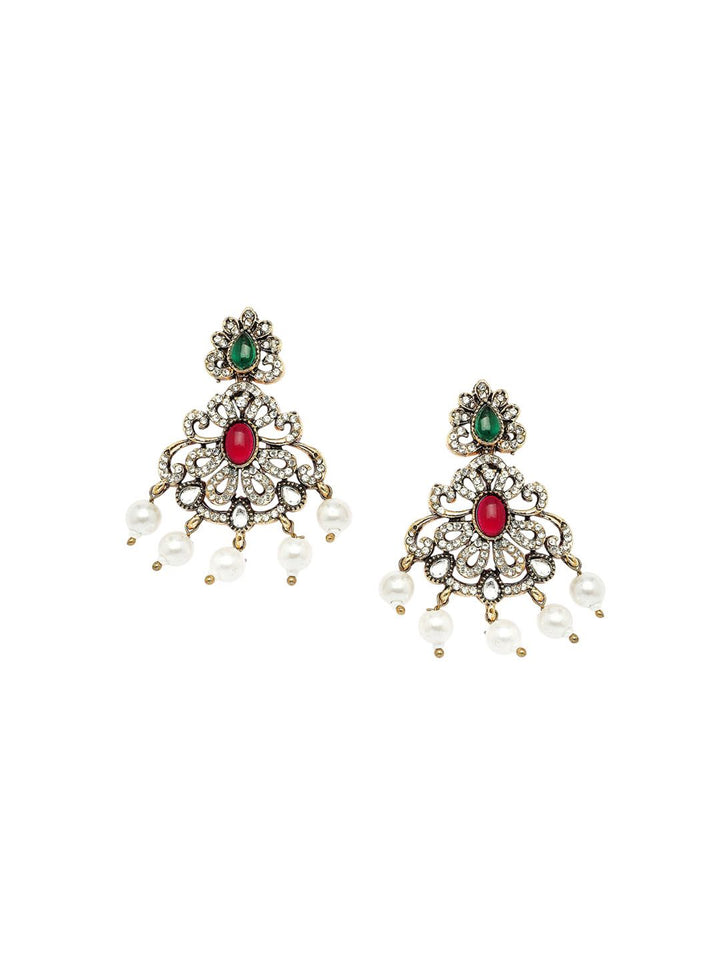KARATCART Gold-Plated Artificial Stones-Studded & Beaded Temple Jewellery Set