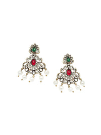 KARATCART Gold-Plated Artificial Stones-Studded & Beaded Temple Jewellery Set