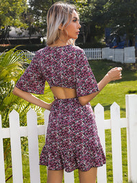 DressBerry Floral Print Cut-Out Detail Ruffled Empire Mini Dress