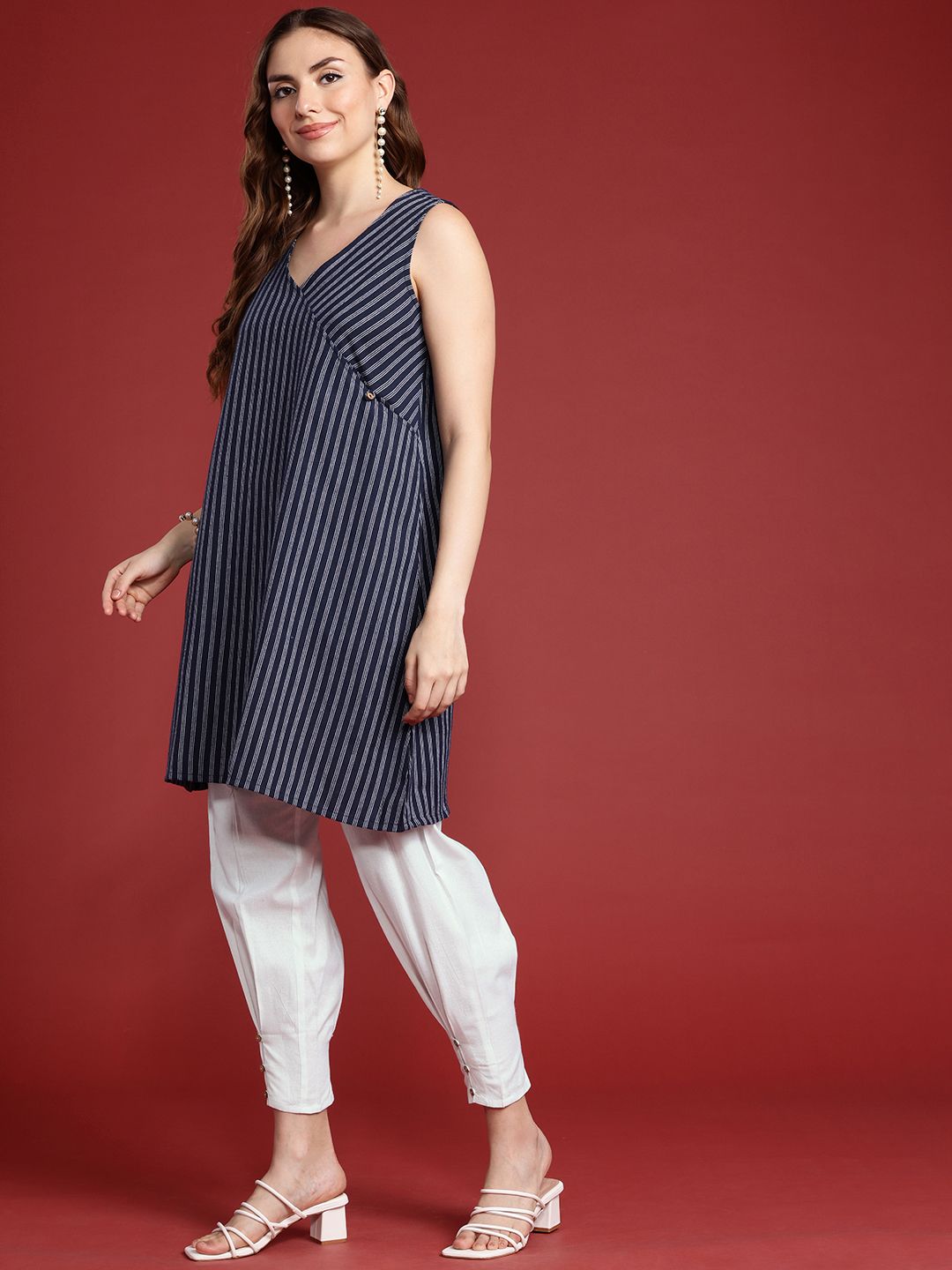 Anouk Woven Design Angrakha Kurti With Trousers