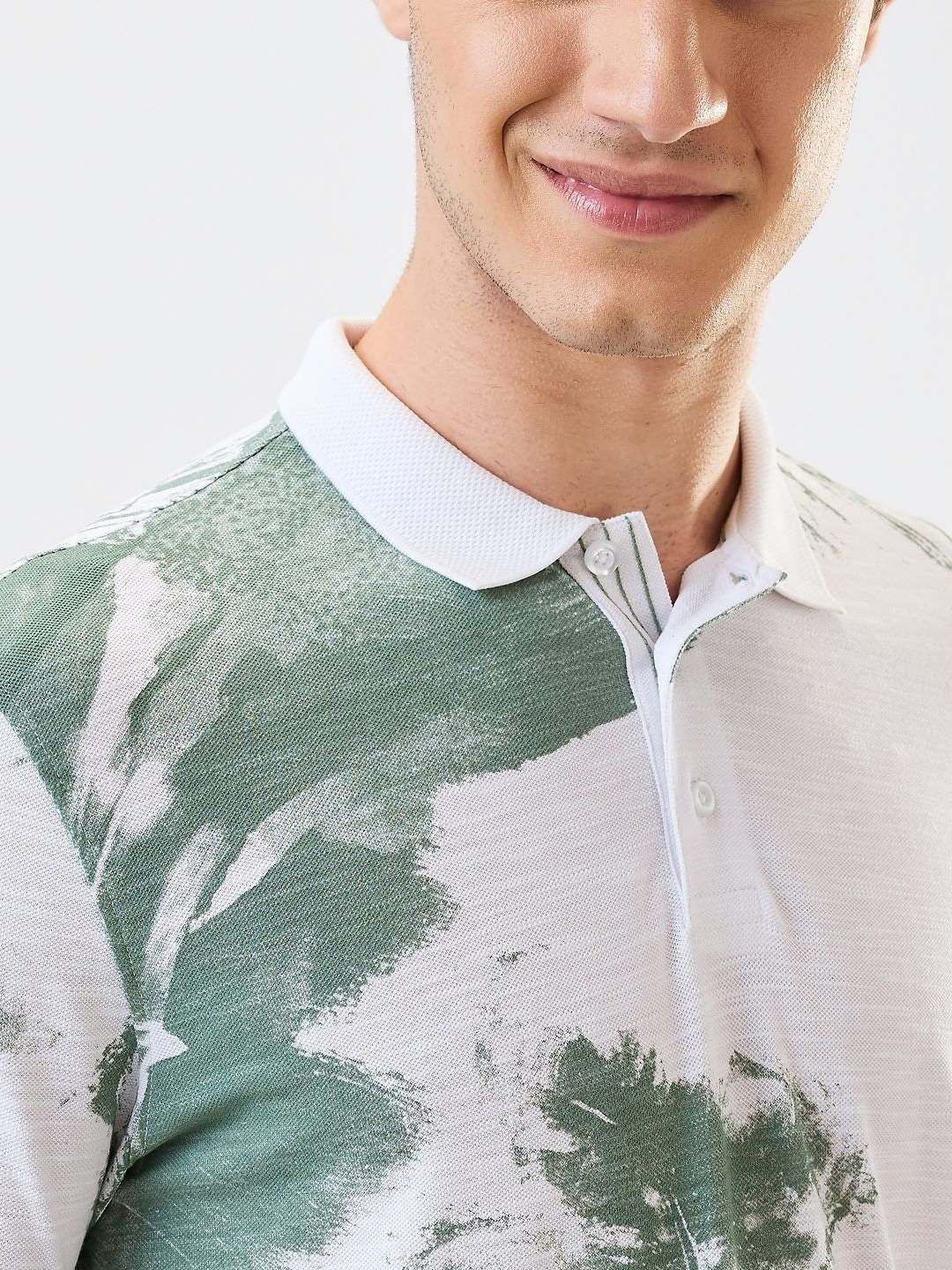 SPYKAR Men Abstract Printed Polo Collar Cotton Slim Fit T-shirt