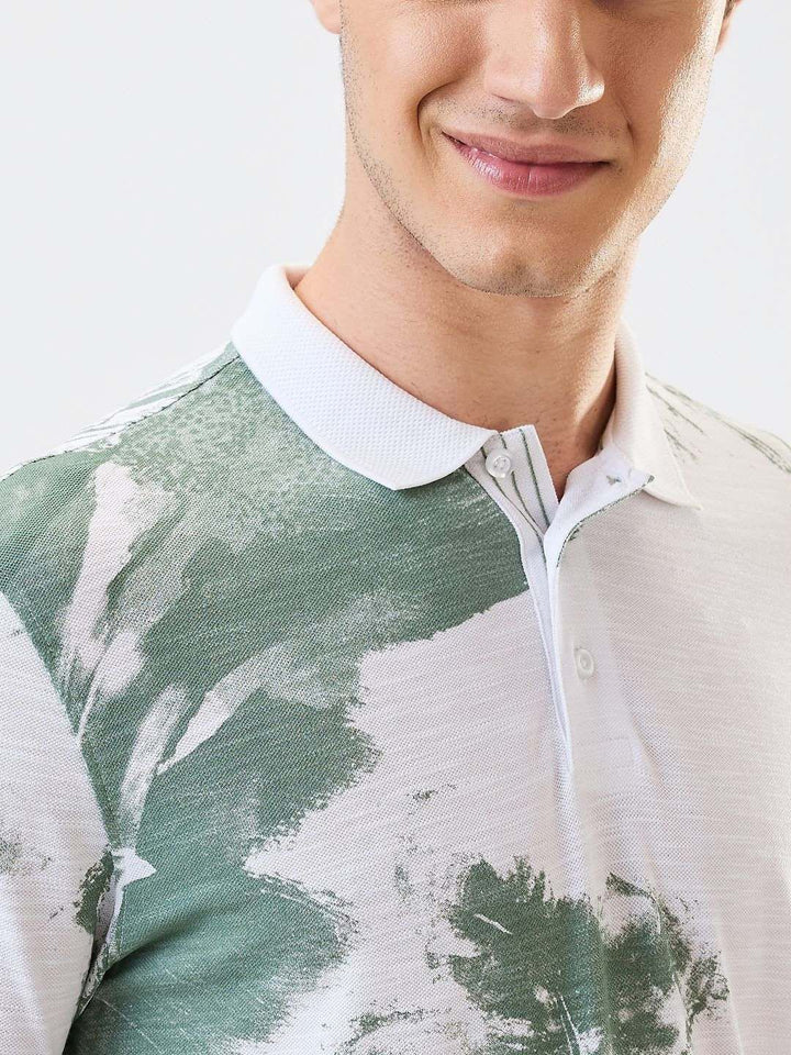 SPYKAR Men Abstract Printed Polo Collar Cotton Slim Fit T-shirt