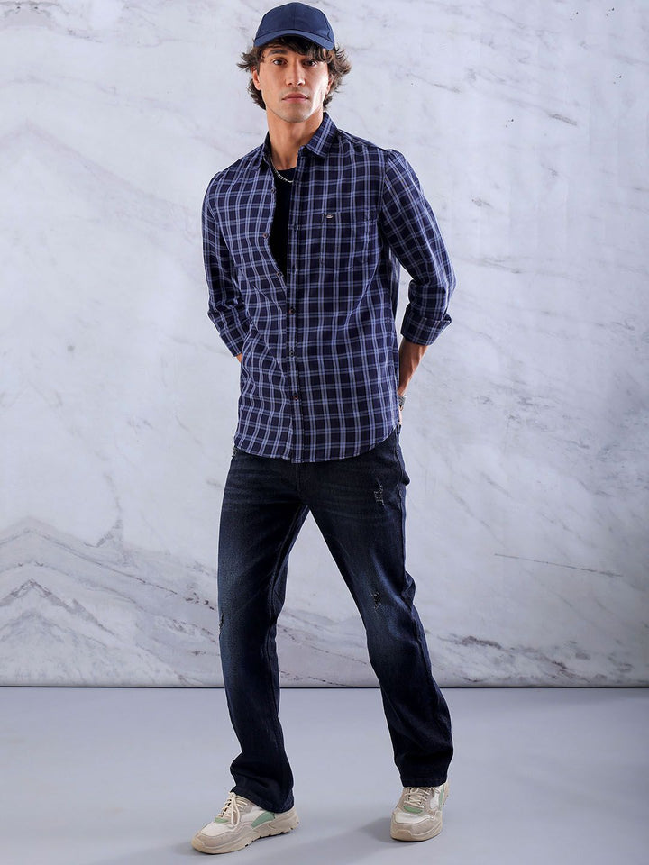 The Indian Garage Co Men Slim Fit Cotton Checked Casual Shirt