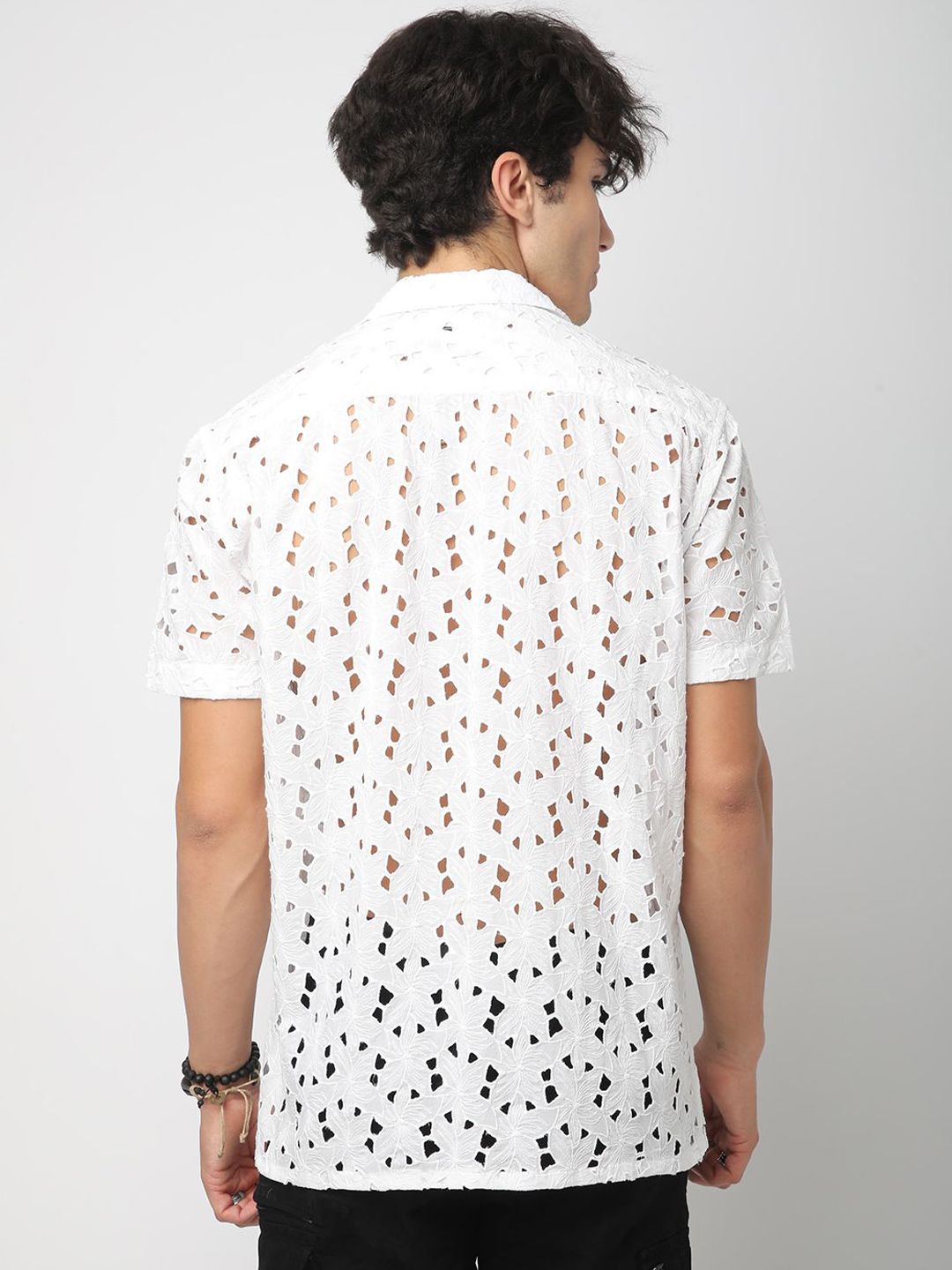VASTRADO Men Classic Cuban Collar Textured Cotton Oversized Casual Shirt
