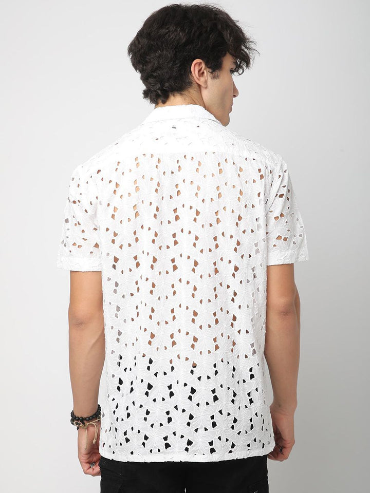 VASTRADO Men Classic Cuban Collar Textured Cotton Oversized Casual Shirt