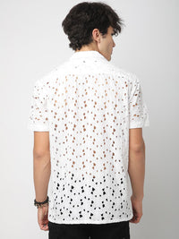 VASTRADO Men Classic Cuban Collar Textured Cotton Oversized Casual Shirt