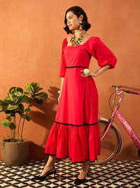 Pink Paprika by SASSAFRAS Women Bishop Sleeves Fit & Flare Maxi Dress