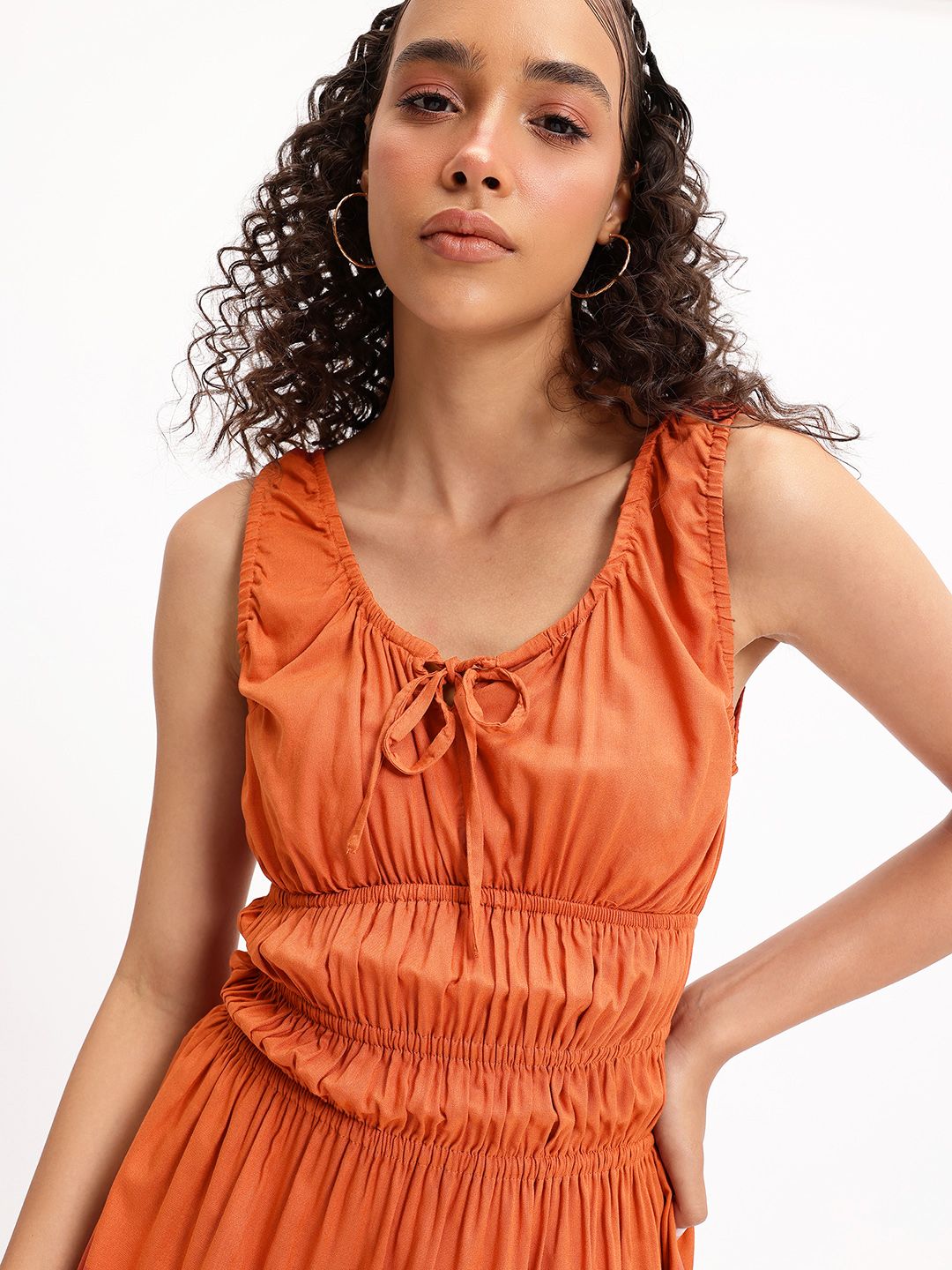 Dressberry Tie-Up Neck Smocked Vintage Revival Fit and Flare Dress