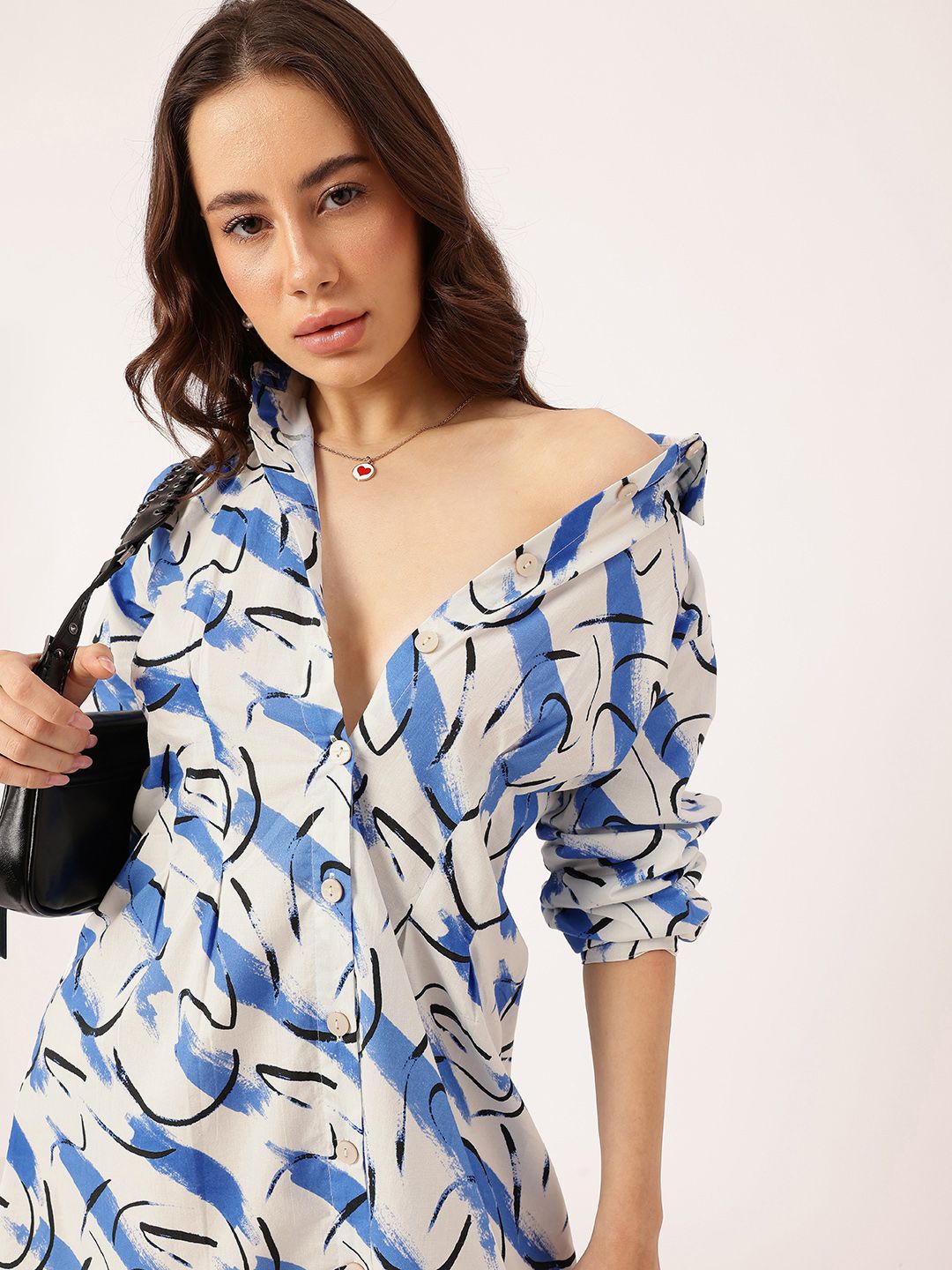 DressBerry Modern Minimalism Striped Swirls Shirt Dress