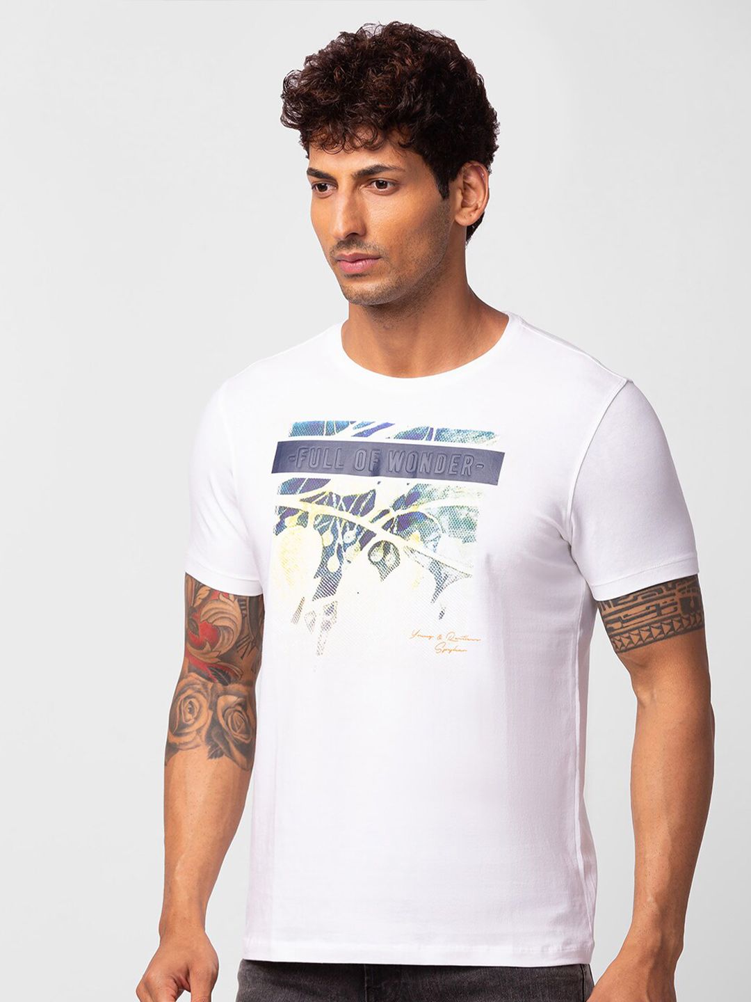 SPYKAR Men Typography Printed Slim Fit Cotton T-shirt