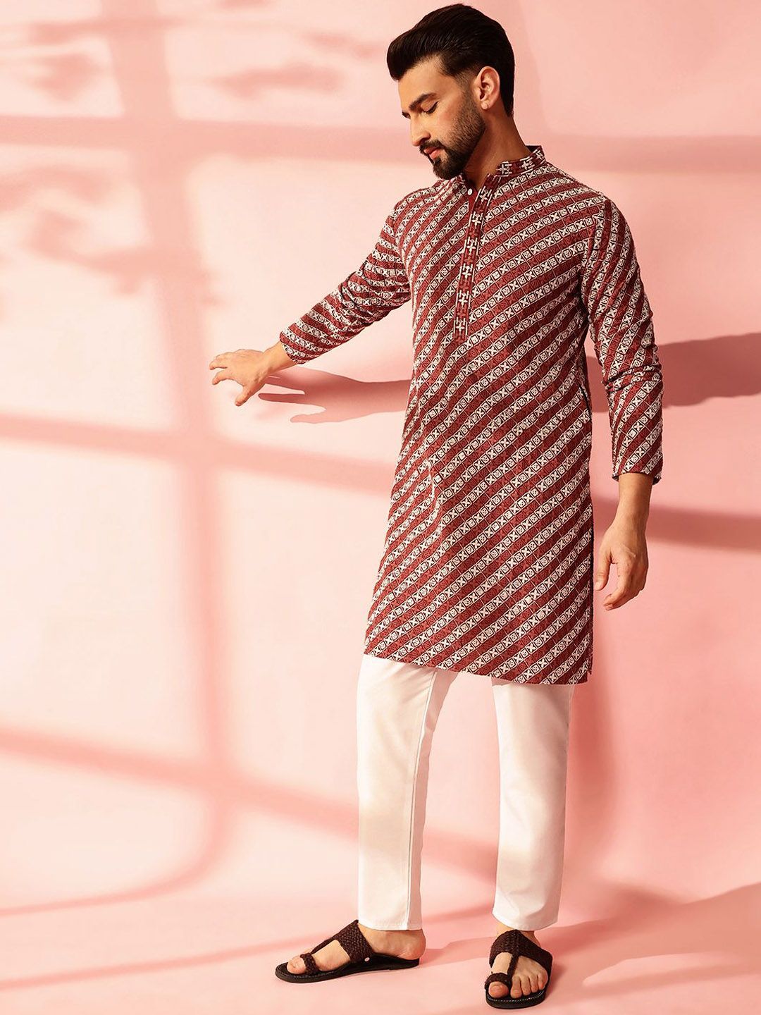 Anouk Men Embroidered Regular Sequinned Pure Cotton Kurta with Pyjamas