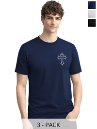 ADRO Men Pack of 3 Printed Round Neck Short Sleeves Cotton T-shirt