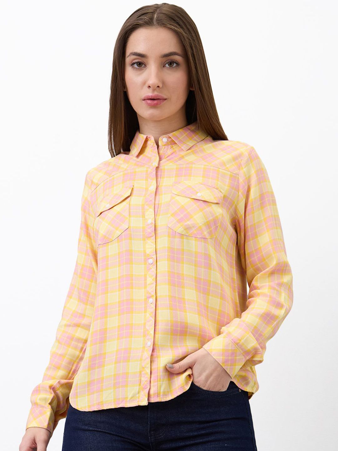 SPYKAR Women Spread Collar Tartan Checked Casual Shirt