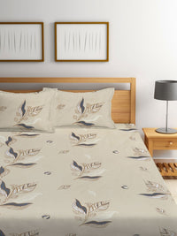 Myntra Elegant Homes Beige Floral Cotton 300 TC Fitted King Cadar Tempat Tidur Halus dengan 2 Sarung Bantal-98 x 87 inci
