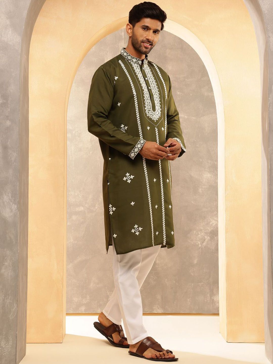 Anouk Men Embroidered Regular Mirror Work Kurta with Pyjamas