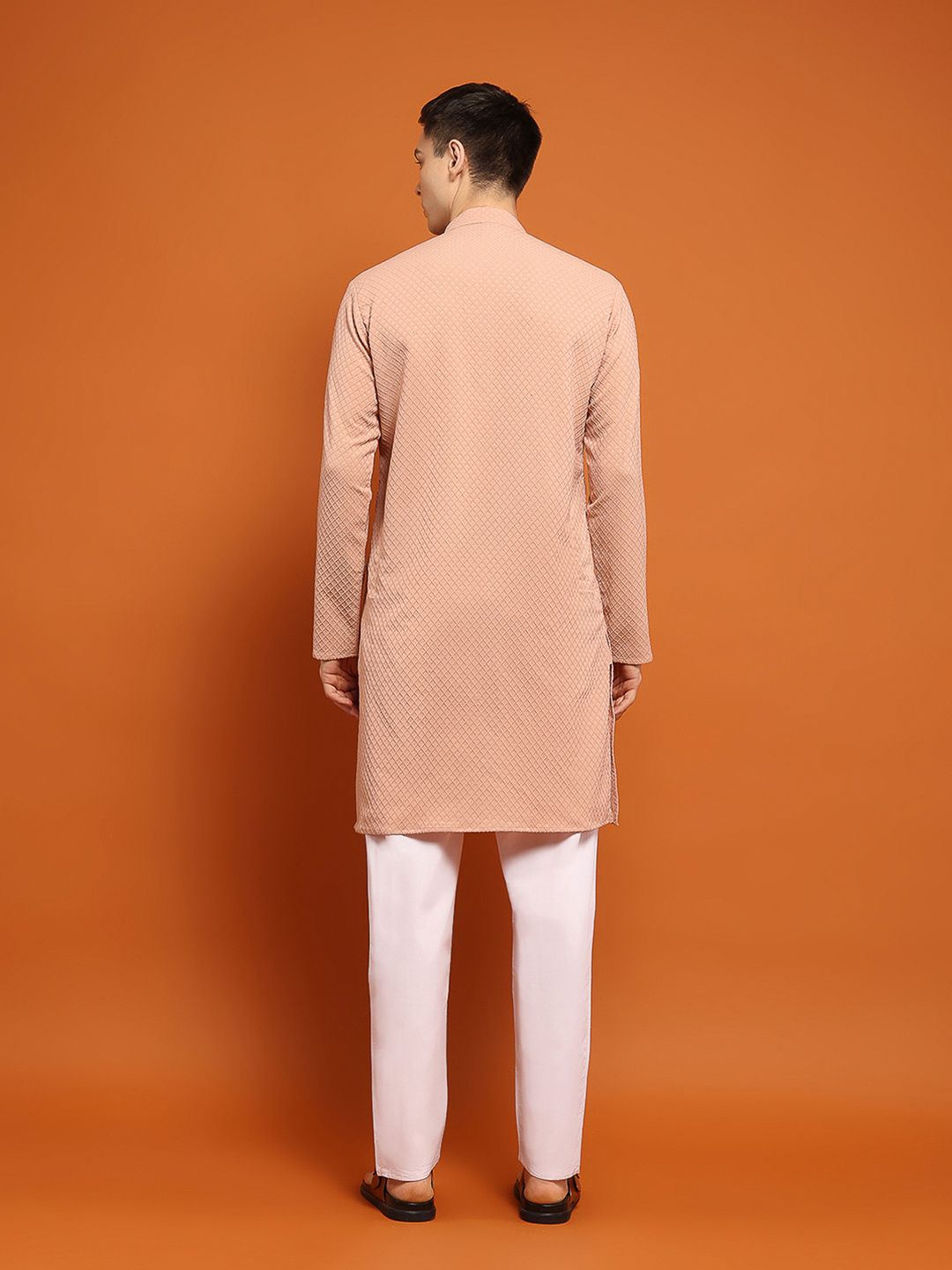 House of Chikankari Men Pink Cotton Embroidered Kurta