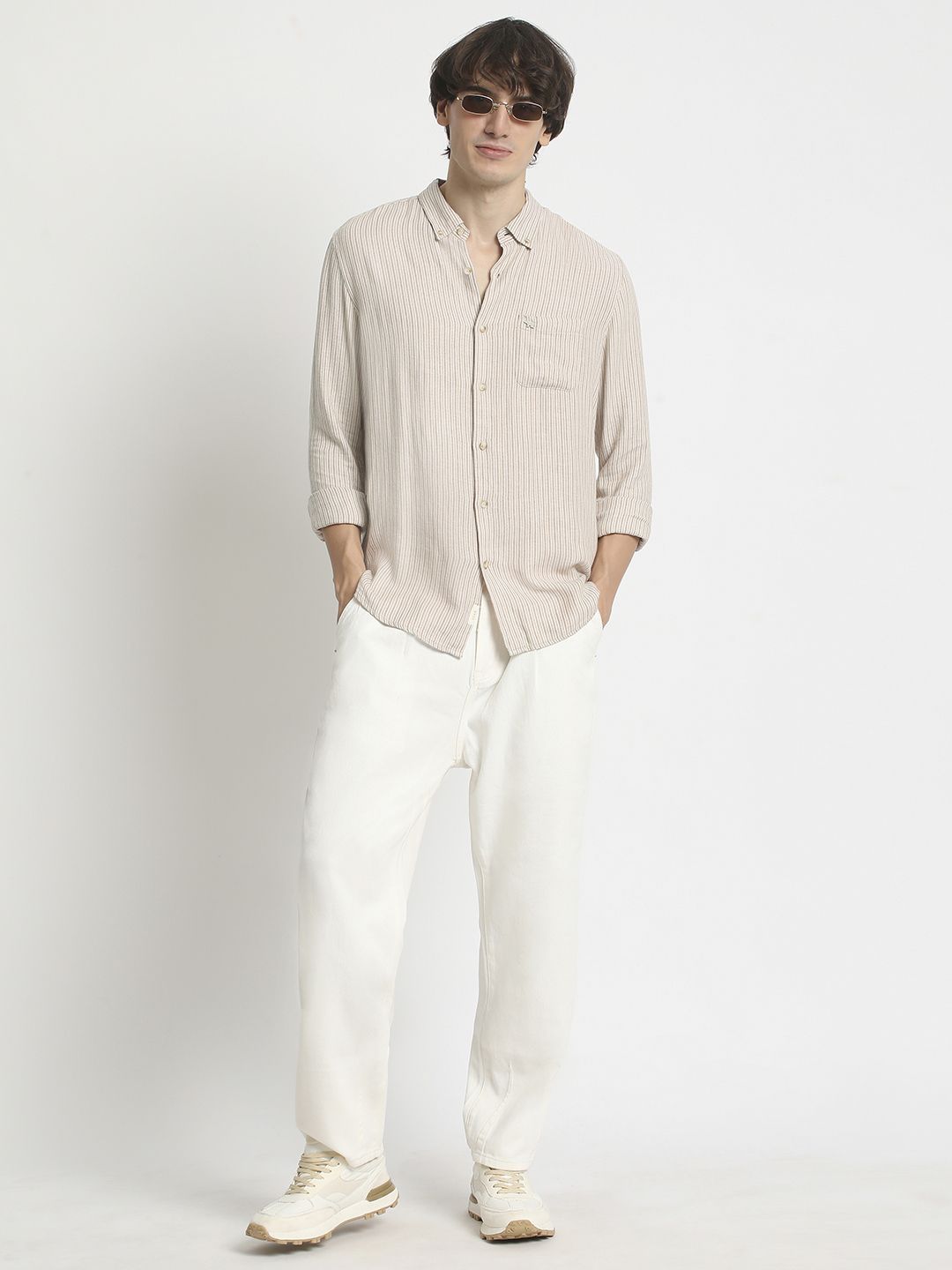 THE BEAR HOUSE Men Slim Fit Striped Casual Pure Cotton Shirt