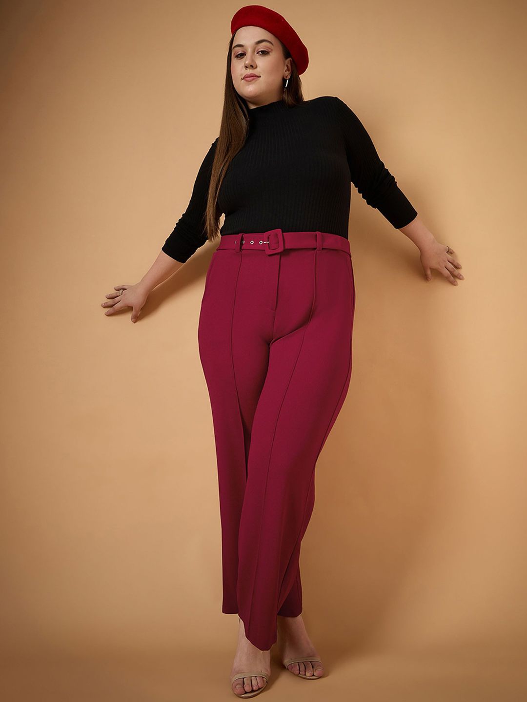 SASSAFRAS Curve Women Straight Fit High-Rise Pleated Trousers