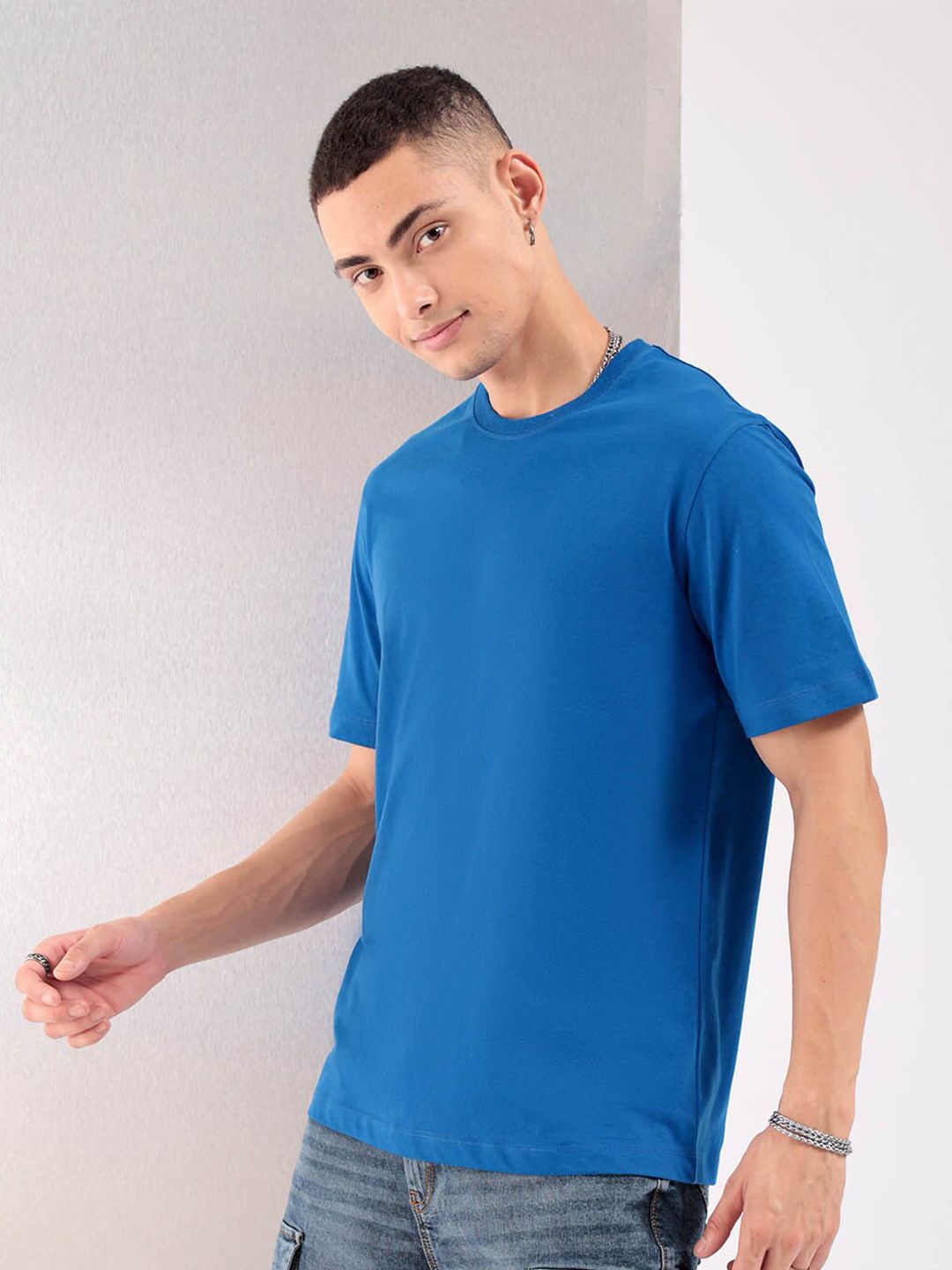 The Indian Garage Co Blue Round Neck Short Sleeves Regular T-shirt