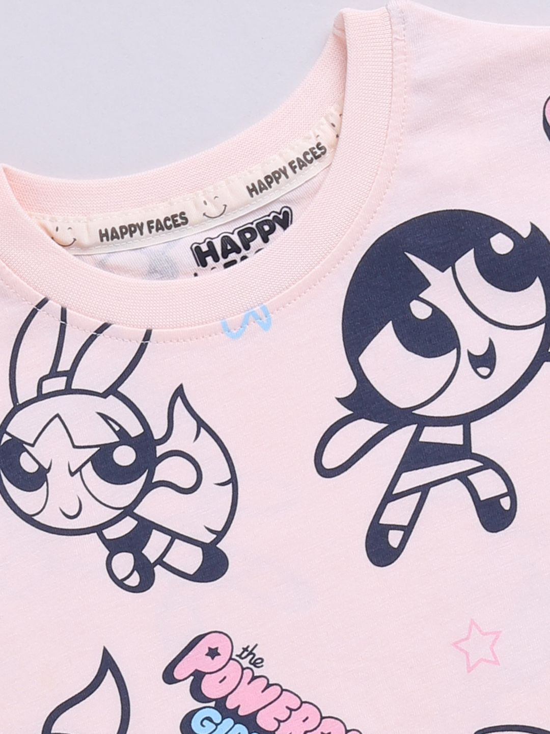 Happy Faces Kids Girls Powerpuff Girls Printed Pure Cotton T-Shirt