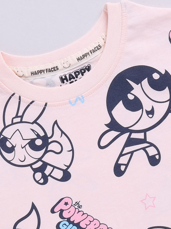 Happy Faces Kids Girls Powerpuff Girls Printed Pure Cotton T-Shirt