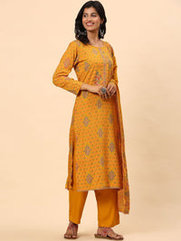 Mamicha Women Ethnic Motifs Embroidered Regular Thread Work Pure Cotton Kurta with Palazzos & With Dupatta