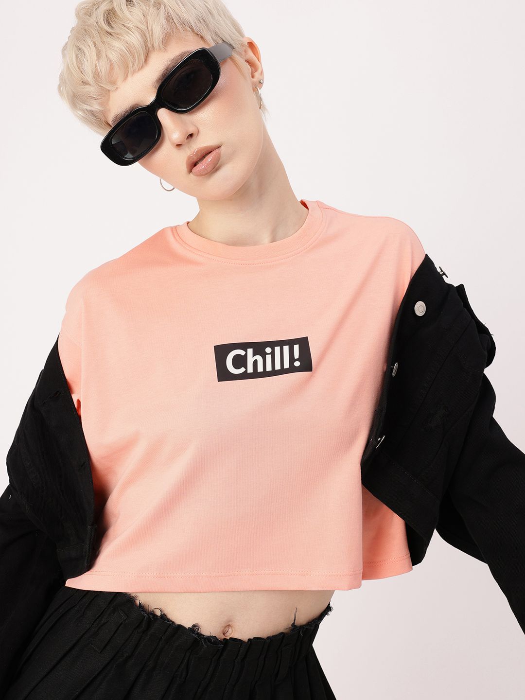 DressBerry Soft Grunge Chill Vibes Typography Printed Boxy Crop T-shirt